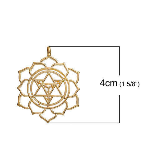 亜鉛合金 マカバ瞑想 ペンダント 円形 金メッキ 透かし 38mm x 31mm、 10 個 の画像