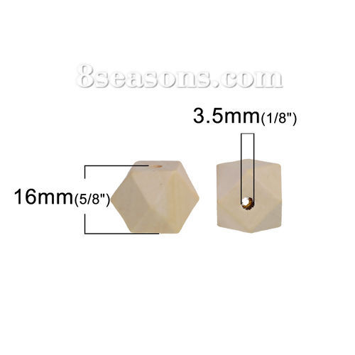 檜木材 ビーズ 正方形 自然な色 ファセット・カット 約 16mm x 16mm、 穴：約 3.5mm、 20 個 の画像