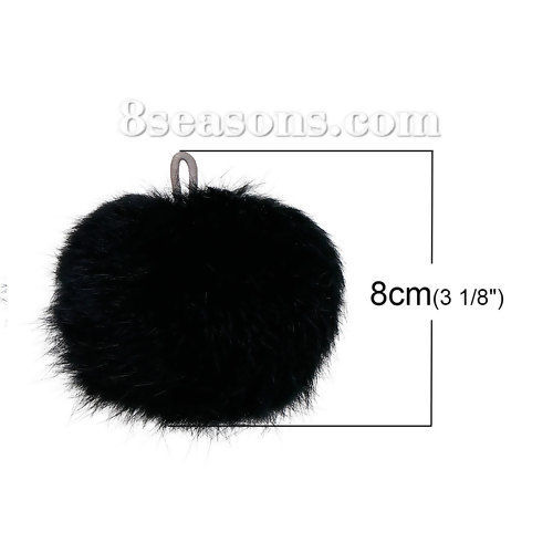 Image de Pompon en Angora Balle Noir avec 1 Boucle 8cm Dia, 2 Pcs