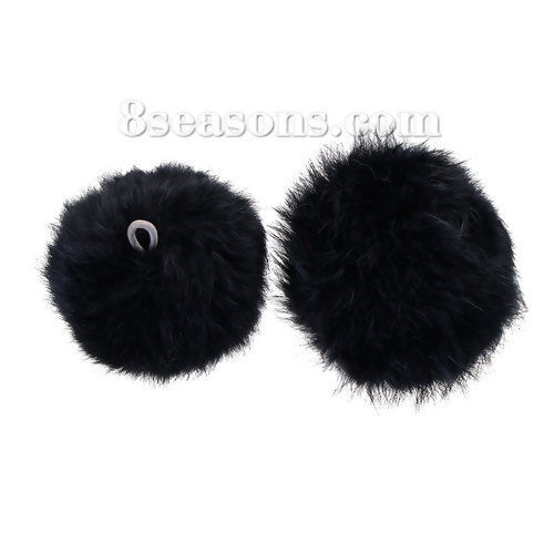 Image de Pompon en Angora Balle Noir avec 1 Boucle 8cm Dia, 2 Pcs