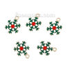 Picture of Zinc Based Alloy Charms Christmas Snowflake Gold Plated Red Rhinestone Green Enamel 23mm( 7/8") x 17mm( 5/8"), 5 PCs