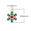 Picture of Zinc Based Alloy Charms Christmas Snowflake Gold Plated Red Rhinestone Green Enamel 23mm( 7/8") x 17mm( 5/8"), 5 PCs
