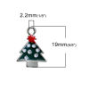 Picture of Zinc Based Alloy Charms Christmas Snowflake Gold Plated Red Rhinestone Green Enamel 23mm( 7/8") x 17mm( 5/8"), 5 PCs