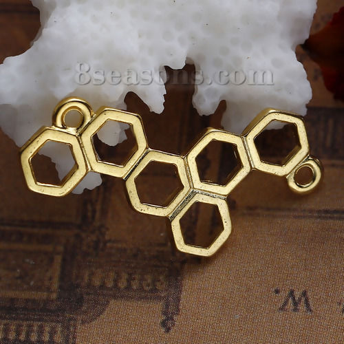 Image de Connecteurs de Bijoux en Alliage de Zinc Alvéole d'Abeille Doré Creux 26mm x 13mm, 20 Pcs