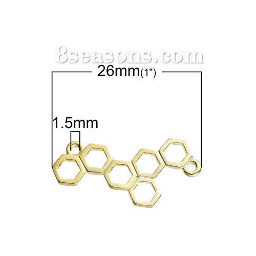 Image de Connecteurs de Bijoux en Alliage de Zinc Alvéole d'Abeille Doré Creux 26mm x 13mm, 20 Pcs