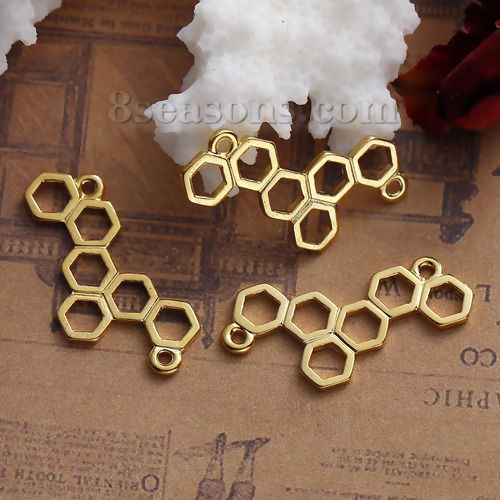 Image de Connecteurs de Bijoux en Alliage de Zinc Alvéole d'Abeille Doré Creux 26mm x 13mm, 20 Pcs