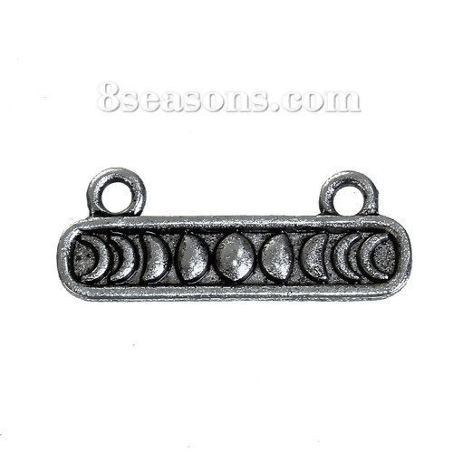 Image de Connecteur de Bijoux au Style Bohème Chic en Alliage de Zinc Rectangle Noir Argent Vieilli Lune 25mm x 10mm, 10 Pcs
