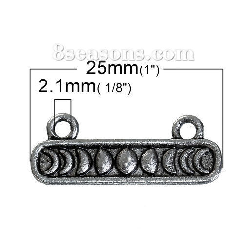 Image de Connecteur de Bijoux au Style Bohème Chic en Alliage de Zinc Rectangle Noir Argent Vieilli Lune 25mm x 10mm, 10 Pcs