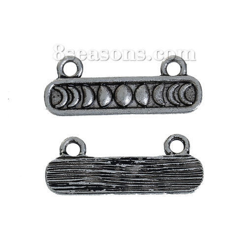 Image de Connecteur de Bijoux au Style Bohème Chic en Alliage de Zinc Rectangle Noir Argent Vieilli Lune 25mm x 10mm, 10 Pcs