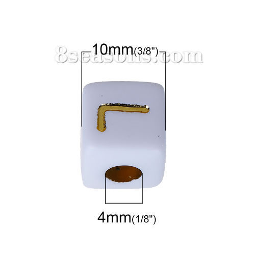アクリル スペーサー ビーズ 正方形 白 アルファベット柄 約 9mm x 9mm、 穴：約 4mm、 100 個 の画像