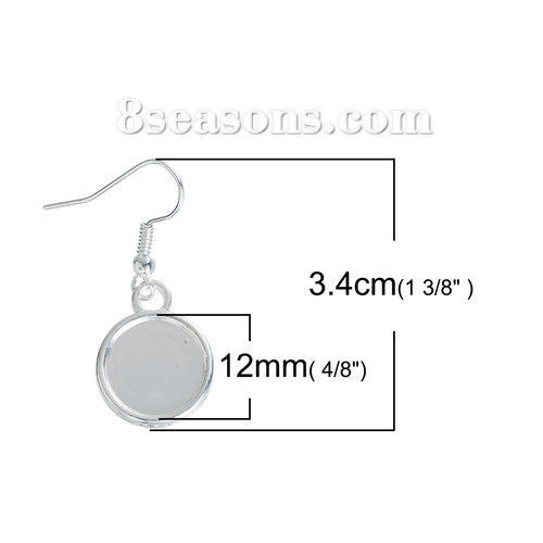 亜鉛合金 イヤリングパーツ 円形 銀メッキ カボション台座付き ( 12mmに適応) 34mm x 15mm、 ワイヤーサイズ:（21ゲージ）、20 個 の画像