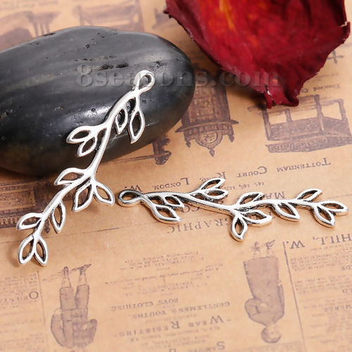 Image de Pendentif en Alliage de Zinc Branches Argent Vieilli 45mm x 15mm, 10 Pcs