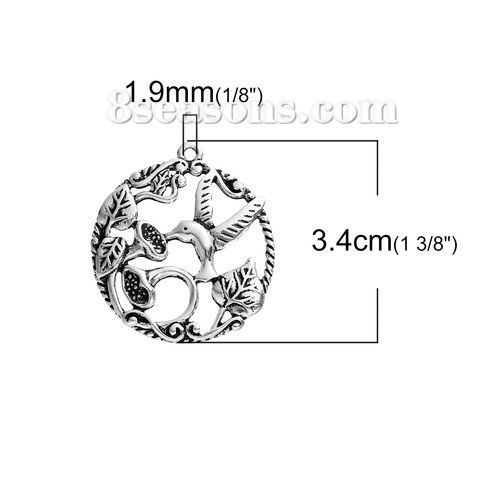 Immagine di Lega di Zinco Ciondoli Colibrì Argento Antico Fiore Filigrana 34mm x 30mm , 5 Pz
