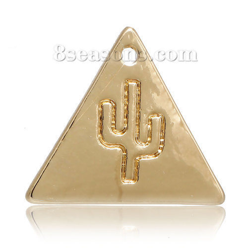 Image de Breloque en Alliage de Zinc Cactus Triangle Doré 20mm x 17mm, 5 Pcs