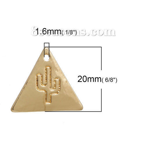 Image de Breloque en Alliage de Zinc Cactus Triangle Doré 20mm x 17mm, 5 Pcs