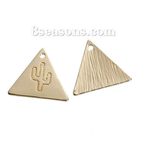 Image de Breloque en Alliage de Zinc Cactus Triangle Doré 20mm x 17mm, 5 Pcs