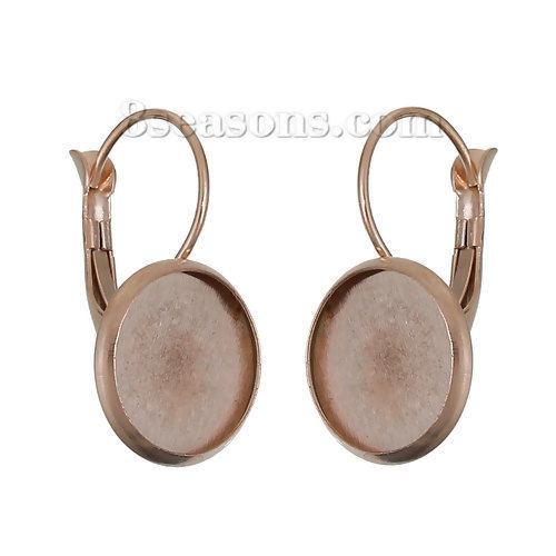 Image de Boucles d'Oreilles Clips Supports à Cabochons en Acier Inoxydable Forme Rond Or Rose (Cabochon Rapportable 10mm Dia.) 22mm x 12mm, Epaisseur de Fil: (20 gauge), 2 Pcs