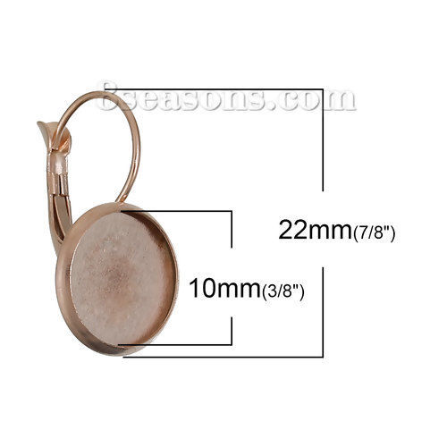Image de Boucles d'Oreilles Clips Supports à Cabochons en Acier Inoxydable Forme Rond Or Rose (Cabochon Rapportable 10mm Dia.) 22mm x 12mm, Epaisseur de Fil: (20 gauge), 2 Pcs