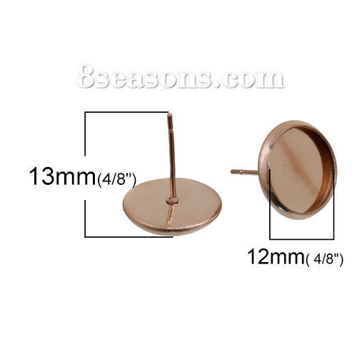 ステンレス鋼 ピアス 円形 ローズゴールド 丸皿 ( 12mmに適応) 14mm x 13mm、 ワイヤーサイズ:（21ゲージ）、2 個 の画像