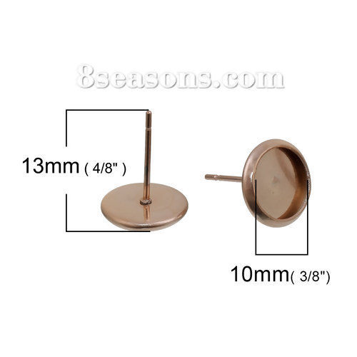 ステンレス鋼 ピアス 円形 ローズゴールド 丸皿 ( 10mmに適応) 13mm x 12mm、ワイヤーサイズ:（21ゲージ）、 2 個 の画像