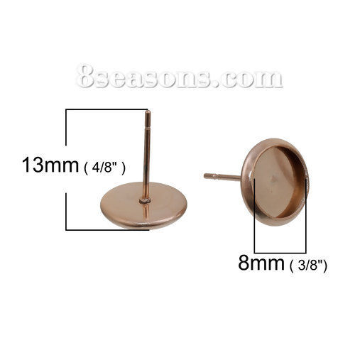 ステンレス鋼 ピアス 円形 ローズゴールド 丸皿 ( 8mmに適応) 13mm x 10mm、ワイヤーサイズ:（21ゲージ）、 2 個 の画像