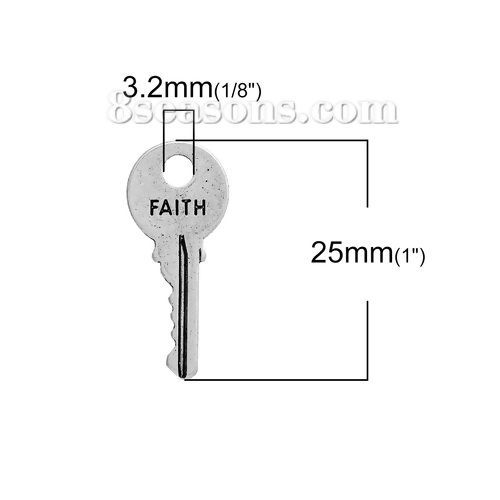 Immagine di Lega di Zinco Charms Chiave Argento Antico Lettere " FAITH " 25mm x 11mm , 20 Pz