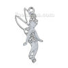 Picture of Zinc Based Alloy Pendants Fairy Silver Tone White Clear Rhinestone Enamel Hollow 37mm(1 4/8") x 17mm( 5/8"), 3 PCs