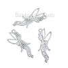 Picture of Zinc Based Alloy Pendants Fairy Silver Tone White Clear Rhinestone Enamel Hollow 37mm(1 4/8") x 17mm( 5/8"), 3 PCs
