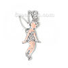 Picture of Zinc Based Alloy Pendants Fairy Silver Tone White Clear Rhinestone Enamel Hollow 37mm(1 4/8") x 17mm( 5/8"), 3 PCs
