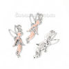 Picture of Zinc Based Alloy Pendants Fairy Silver Tone White Clear Rhinestone Enamel Hollow 37mm(1 4/8") x 17mm( 5/8"), 3 PCs