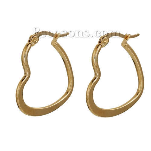 Image de Boucles d'Oreilles Créole Anneaux en 304 Acier Inoxydable Doré Cœur 29mm x 23mm, Epaisseur de Fil: (20 gauge), 1 Paire