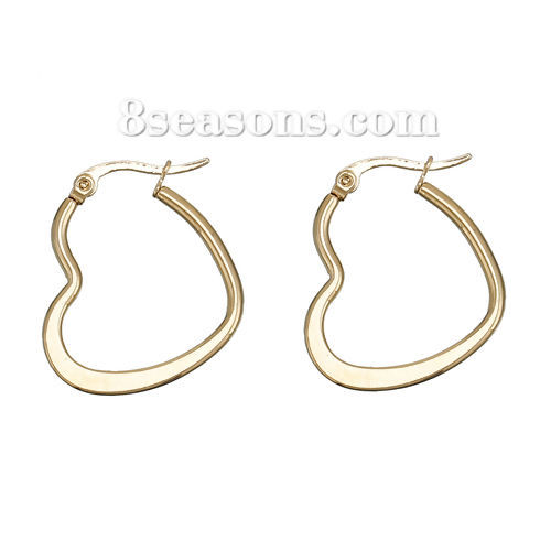 Image de Boucles d'Oreilles Créole Anneaux en 304 Acier Inoxydable Doré Cœur 29mm x 23mm, Epaisseur de Fil: (20 gauge), 1 Paire