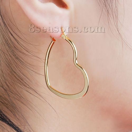 Image de Boucles d'Oreilles Créole Anneaux en 304 Acier Inoxydable Doré Cœur 29mm x 23mm, Epaisseur de Fil: (20 gauge), 1 Paire