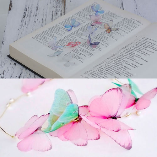 Image de Papillon Éthéré en Organza Bleu 50mm x 35mm, 5 Pcs