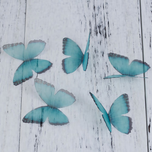 Image de Papillon Éthéré en Organza Noir & Vert 50mm x 35mm, 5 Pcs