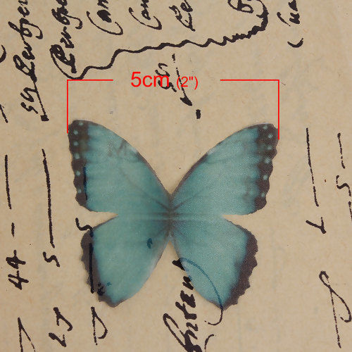 Image de Papillon Éthéré en Organza Noir & Vert 50mm x 35mm, 5 Pcs