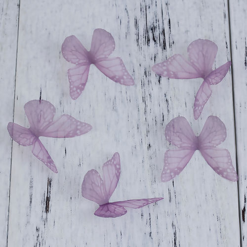 Image de Papillon Éthéré en Organza Violet 50mm x 35mm, 5 Pcs