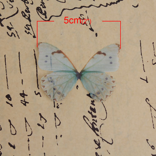 Image de Papillon Éthéré en Organza Bleu-Vert 50mm x 35mm, 5 Pcs