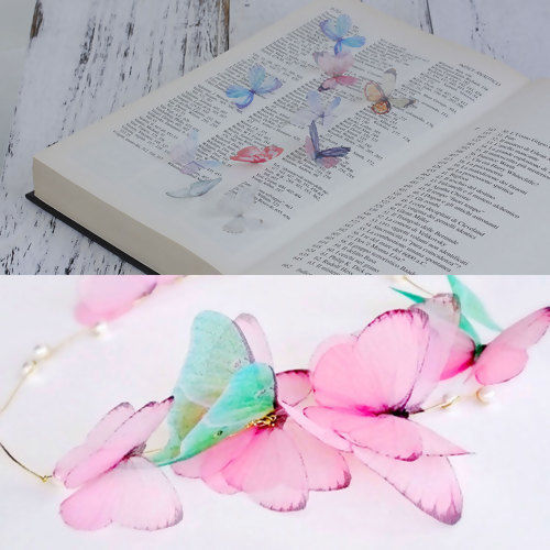 Image de Papillon Éthéré en Organza Violet 30mm x 25mm, 5 Pcs