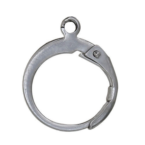 Picture of 304 Stainless Steel Lever Back Clips Earring Findings Silver Tone 14mm( 4/8") x 12mm( 4/8"), 10 PCs
