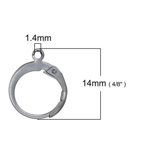 Picture of 304 Stainless Steel Lever Back Clips Earring Findings Silver Tone 14mm( 4/8") x 12mm( 4/8"), 10 PCs