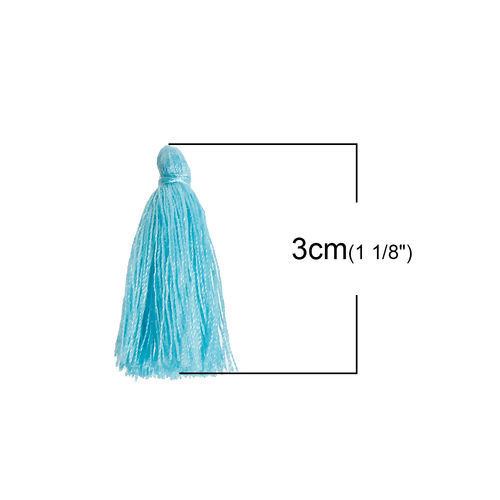 Image de Franges Pompons Glands en Polyester Bleu 30mm, 5 Pcs