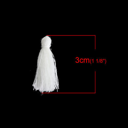 Image de Franges Pompons Glands en Polyester Blanc 30mm, 5 Pcs