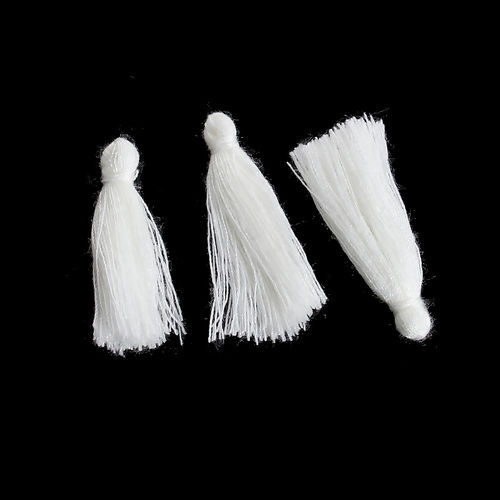 Image de Franges Pompons Glands en Polyester Blanc 30mm, 5 Pcs