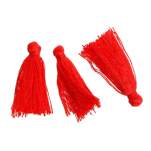 Image de Franges Pompons Glands en Polyester Rouge 30mm, 5 Pcs