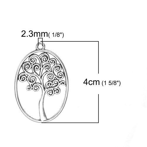 Picture of Zinc Based Alloy Pendants Round Antique Silver Color Tree Hollow 40mm(1 5/8") x 27mm(1 1/8"), 10 PCs