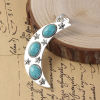 Picture of Zinc Based Alloy Boho Chic Pendants Half Moon Antique Silver Color Blue Pentagram Star Imitation Turquoise 79mm(3 1/8") x 31mm(1 2/8"), 1 Piece
