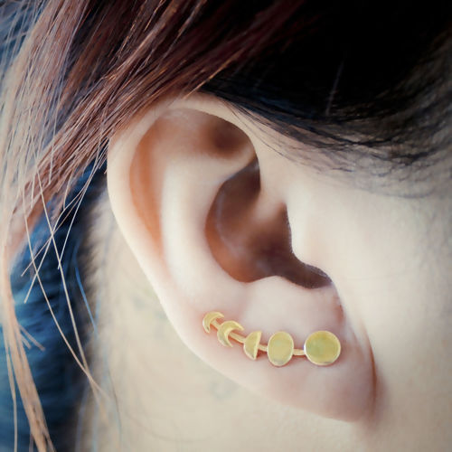 Image de Boucle d'Oreille Grimpeur Doré Demi Phases de la Lune 23mm x 7mm, Epaisseur de Fil: (21 gauge), 1 Paire
