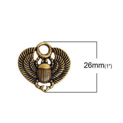 Image de 5 Pcs Breloques Religieux en Alliage de Zinc Or Vieilli Scarabée 27mm x 26mm