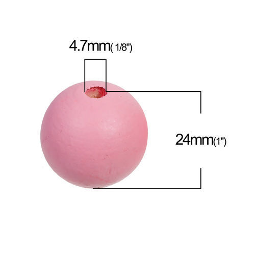檜木材 ビーズ 円形 薄ピンク 約 24mm直径、 穴：約 4.7mm、 20 個 の画像